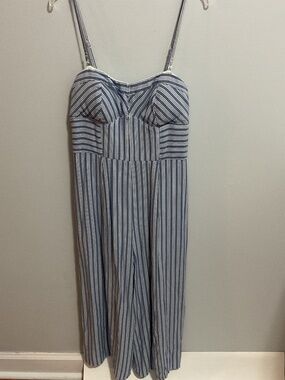 American Eagle Striped Chambray Wide Leg Open Back Jumpsuit, 8